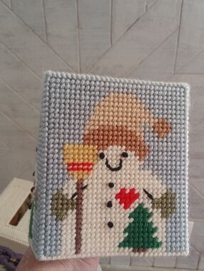 Handmade Winter Needlepoint Tissue Cover 4.5"x6" Pretty And Festive!